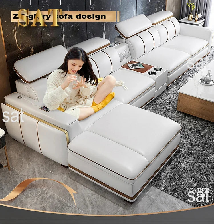 For Nordic 1 2 3  L Shape Luxury Leather Living Room Furniture Sectional Sofa Couch