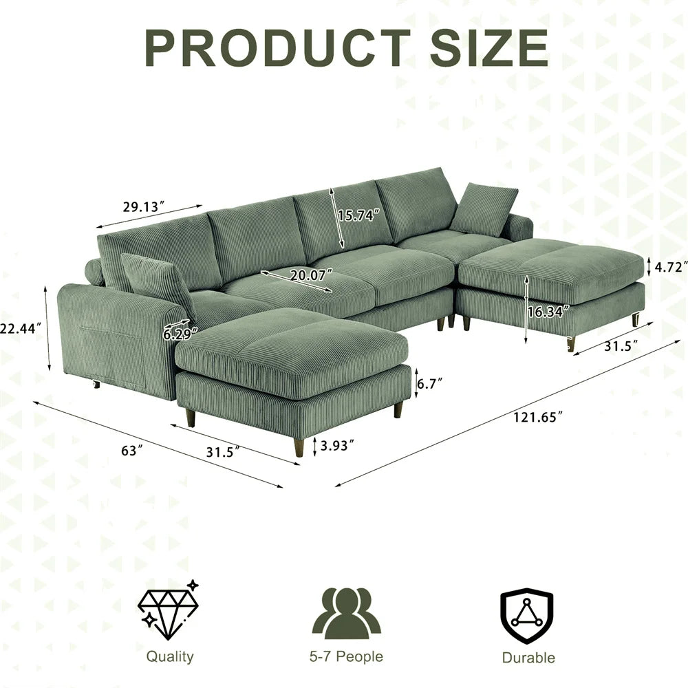 121" Modular Sectional Sofa Couch L Shaped Upholstered Sofa With Chaise Cushion Oversized 6 Seater Couches Sofas For Living Room