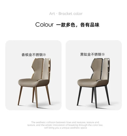 Light Luxury Stainless Steel Dining Chairs Relaxing Home Modern Simple Kitchen Relax Chairs Backrest Leather Aesthetic Furniture