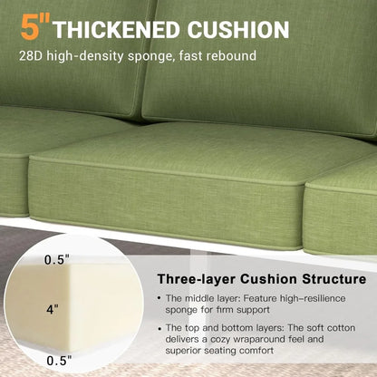 Outdoor Couch Aluminum Patio Furniture Set, All-Weather Metal 3-Seat Sofa with Solid Teak Armrest and Thick Cushions, Green