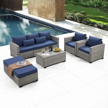 PatioLix furniture sets 6 pieces outdoor with furniture cover, with tea table (royal blue,