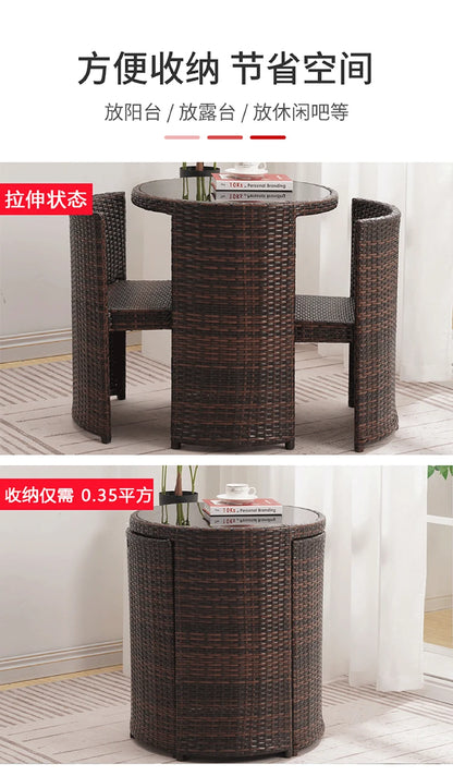 Balcony rattan chair three-piece outdoor courtyard combination small table and chair casual coffee table outdoor terrace rattan