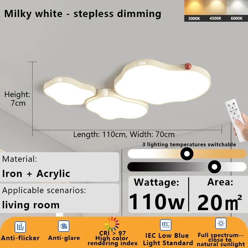 Modern cloud ceiling lamp with remote control, suitable for living rooms，bedrooms, LED lighting fixture, home decoration