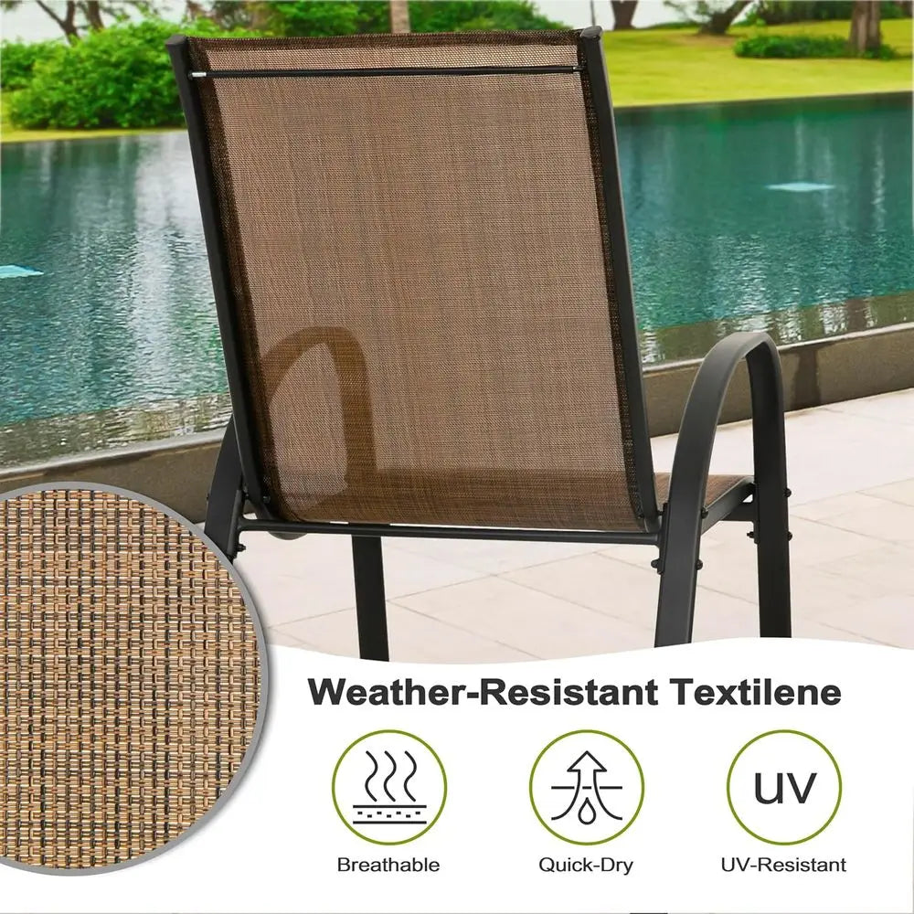 4 Patio Dining Chairs Outdoor Stackable Chairs with High Back All Weather Textilene Seats Metal Frame Breathable Garden Chairs f