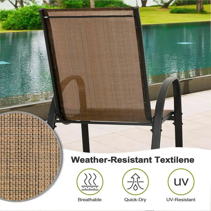 4 Patio Dining Chairs Outdoor Stackable Chairs with High Back All Weather Textilene Seats Metal Frame Breathable Garden Chairs f