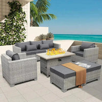 PatioLix Qwaroom Set 6 piece Grey Wicker outdoor furniture patio sectional sofa couch PE rattan conversation sets