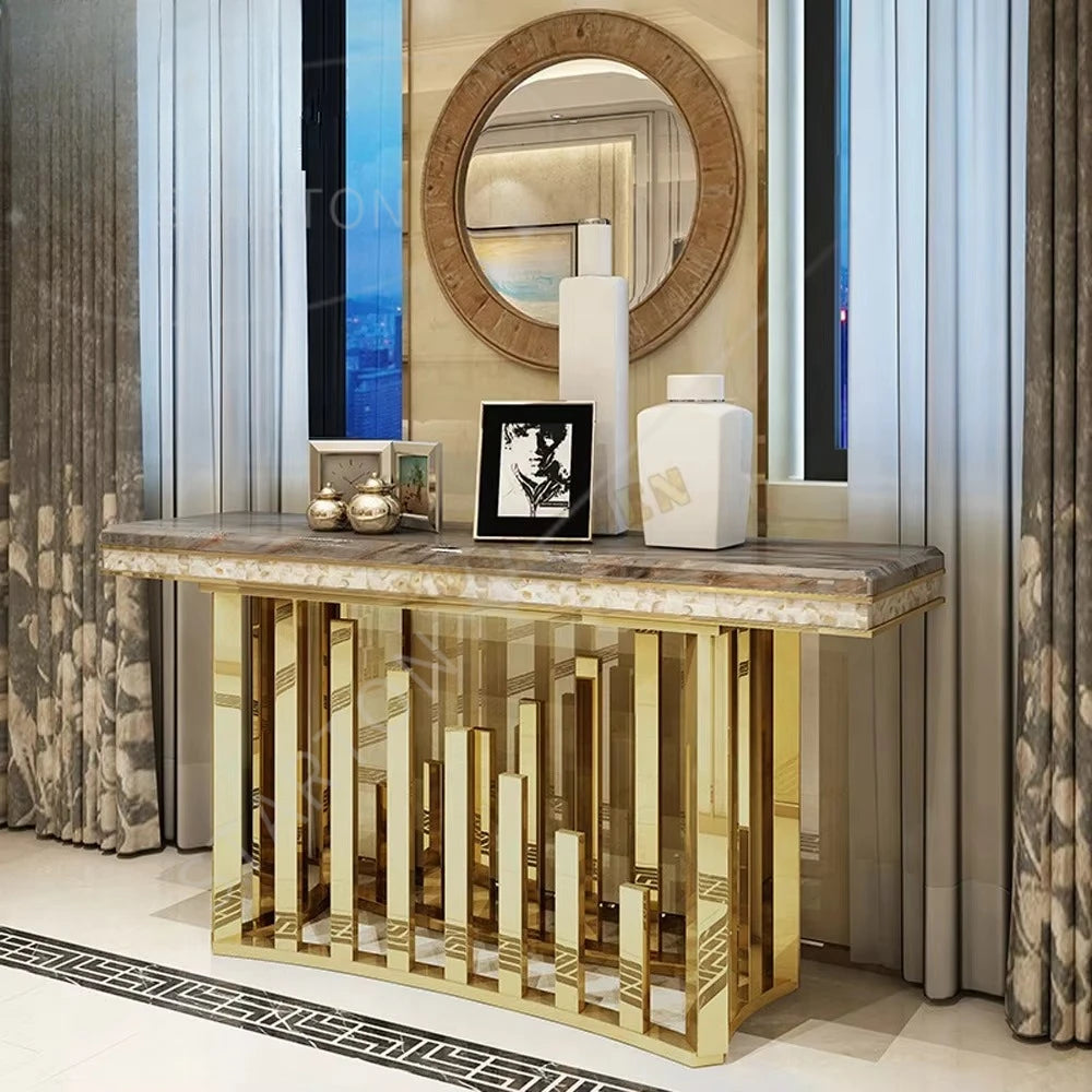 Home Furniture Living Room Luxury Metal Hallway Table Modern Marble Console Table with Mirror CT018