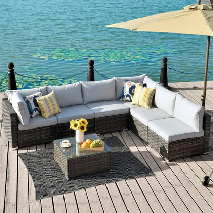K 7-piece Outdoor Terrace Segmented Sofa Gray PE Wicker Furniture Dialogue Set Outdoor Sessions Gardens Sets Garden Patio