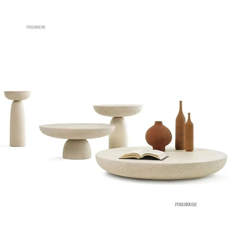 Small Apartment Stone Round Side Tables Wabi-sabi Style Cement Coffee Tables Designer Medieval Style Tea Table Home Furniture