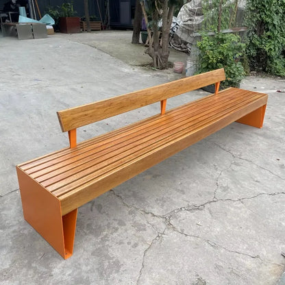 Meubles urbains d'extérieur modernes, banc en acier inoxydable, chaise de jardin en métal, parc, sièges en bois de teck, 2-3 places avec dossier