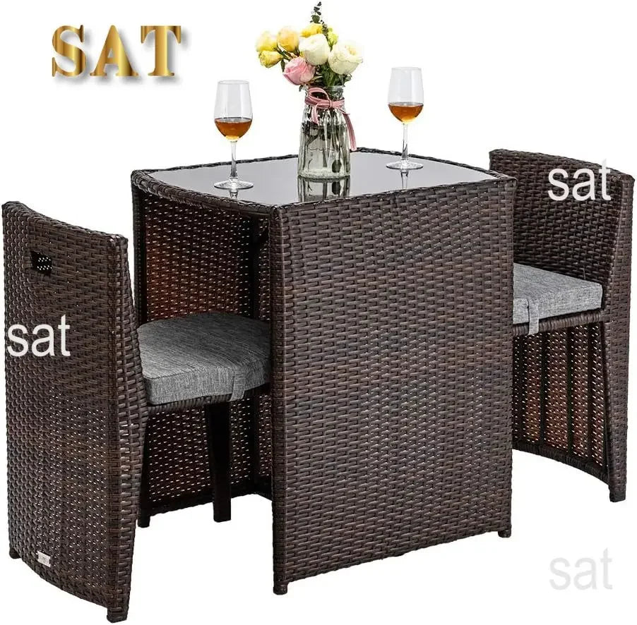 Hot Wicker Outdoor Patio Bistro Set Patio Furniture Set For Small Space With Glass Top Table Dining Chairs