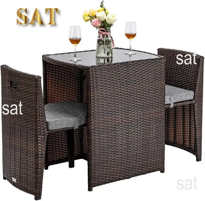 Hot Wicker Outdoor Patio Bistro Set Patio Furniture Set For Small Space With Glass Top Table Dining Chairs