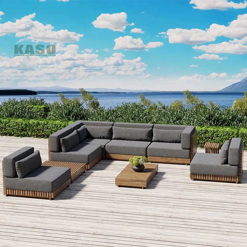 -Hotel Modern Sofa Set Garden Teak Outdoor Furniture Aluminum Wood Terrace Outdoor Sofa Combination Teak Luxury Garden Sofa Set