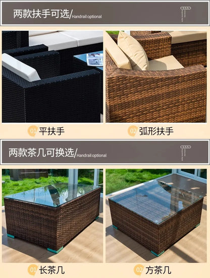 Outdoor rattan sofa combination courtyard terrace  waterproof sun protection outdoor garden rattan sofa furniture