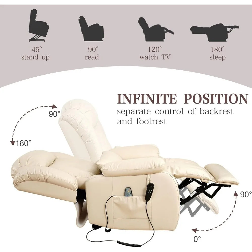 Recliner Chair for Adults, Dual Motor Power Lift Chair, Infinite Position, Lay Flat Lift, Massage and Heating, Exten
