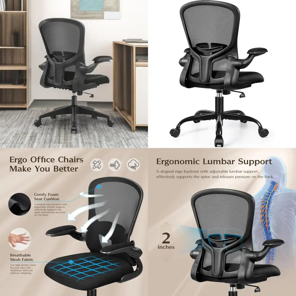 ergonomic office chair with swivel, adjustable height and lumbar support, wheels for pc desk