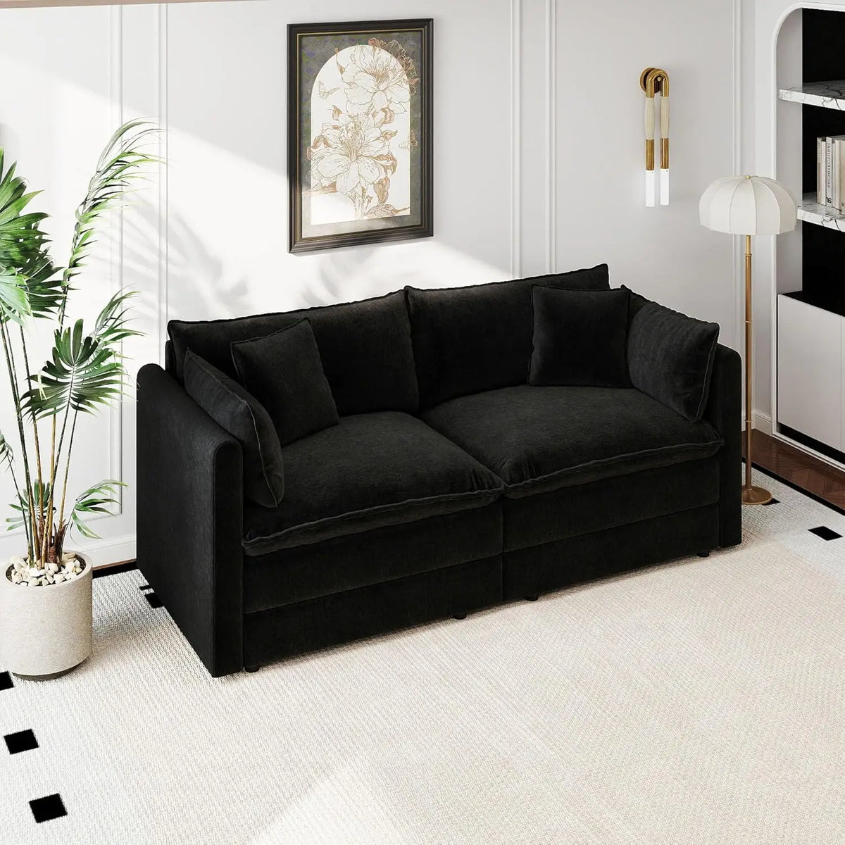 77.16 Inch Deep 2-Seater Sofas Comfy Chenille,Modular Sectional Sofa Modern Convertible Loveseat Couch