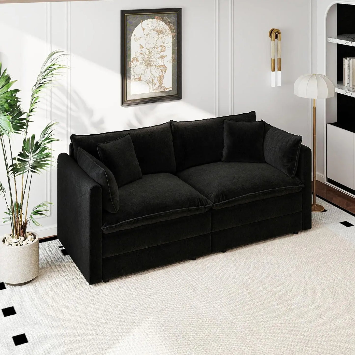 77.16 Inch Deep 2-Seater Sofas Comfy Chenille,Modular Sectional Sofa Modern Convertible Loveseat Couch