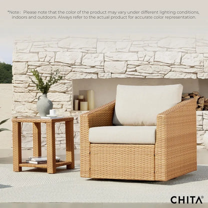 Patio Wicker Chair, 360° Swivel Outdoor Rattan Chair with Thickened Cushions for Backyard, Poolside, Garden or Porch, Beige Cus