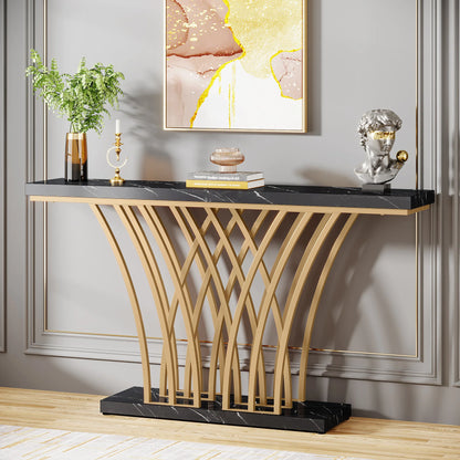 Tribesigns 59 inch Gold Console Table, Modern Entryway Table with Grid-Shaped Metal Base for Entrance, Hallway, Entryway