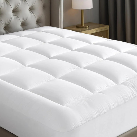 Cloud-Like Mattress Topper, Mattress Pad for Back Pain Relief, Breathable Quilted Fitted Mattress Protector for Hot Sleepers