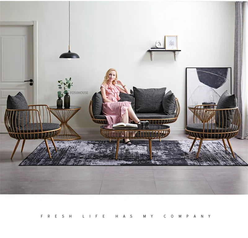 Living Room Furniture Bedroom Light Luxury Minimalist Single Sofa Chair Lounge Chair Nordic Wrought Iron Living Room Chairs