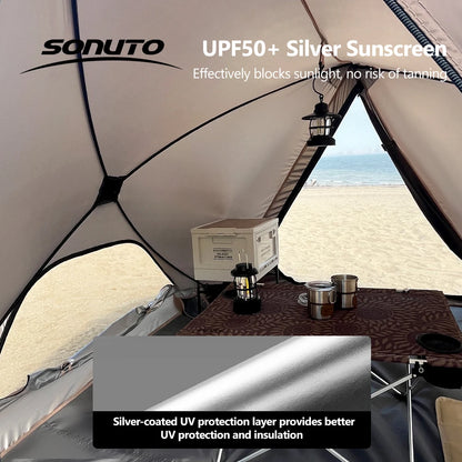 2-4 Person Camping Tent Quick Setup, Waterproof Windproof Sun Protection, Lightweight Portable for Beach Hiking, 210D Oxford