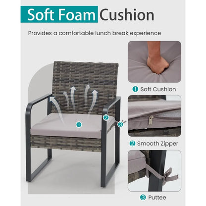 3-Piece Outdoor Patio Furniture Set: Modern Wicker Bistro Set with Rattan Chairs and Glass Coffee Table