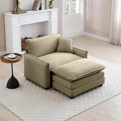 Corduroy Oversized Accent Chair with Ottoman, Single Sofa, Comfy Upholstered Armchair Extra Deep Seat Lounge Chair, Customized