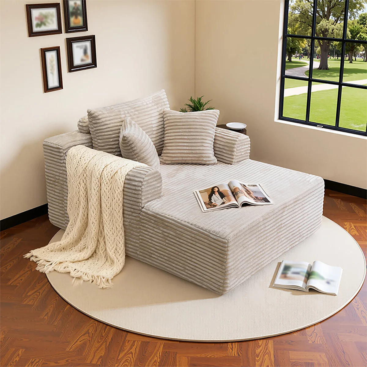 Single Corduroy Sofa Bed, Deep Seat, No Assembly, Includes 3 Pillows