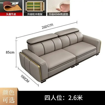 Light luxury first-layer cowhide leather sofa, living room size, straight row concubine combination household leather sofa