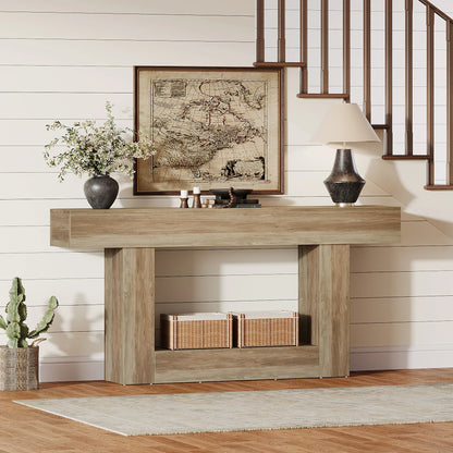Rustic 2-Tier 63 Console Table with Storage for Entryway, Living Room, and Hallway in Brown & Gray