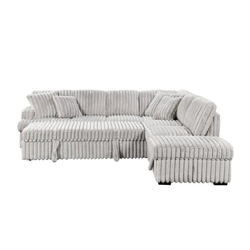 Gray Corduroy L-Shaped Sleeper Sofa Bed with Storage Ottoman Sectional Couch for Living Room, Fold-Out Bed and Seating Solution