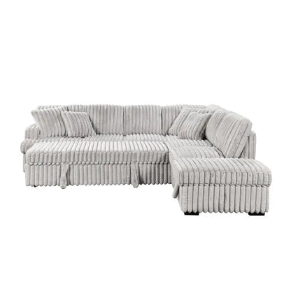 Gray Corduroy L-Shaped Sleeper Sofa Bed with Storage Ottoman Sectional Couch for Living Room, Fold-Out Bed and Seating Solution