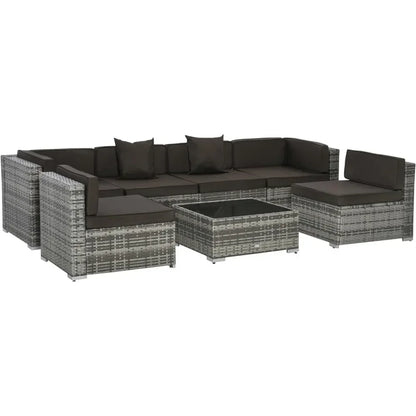 # l 7-piece outdoor furniture set, wicker dialogue set, all-weather rattan combination set, with cushion and tempered glass tabl