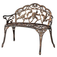 38.5" Patio Park Garden Outdoor Metal Rose Bench, 2-Person Cast Iron Cast Aluminium Frame Antique Finish Chair,Accented Lawn Fro