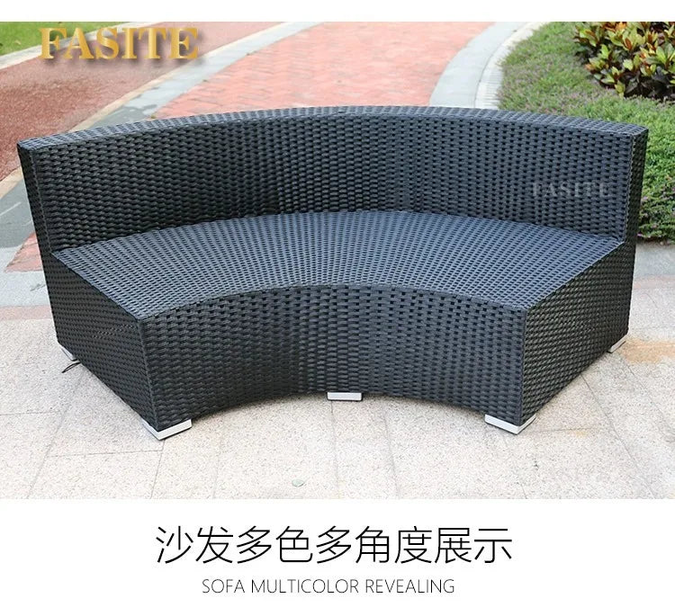 Outdoor round rattan sofa combination garden courtyard semi-circular rattan chair outdoor hotel curved living room