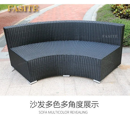 Outdoor round rattan sofa combination garden courtyard semi-circular rattan chair outdoor hotel curved living room