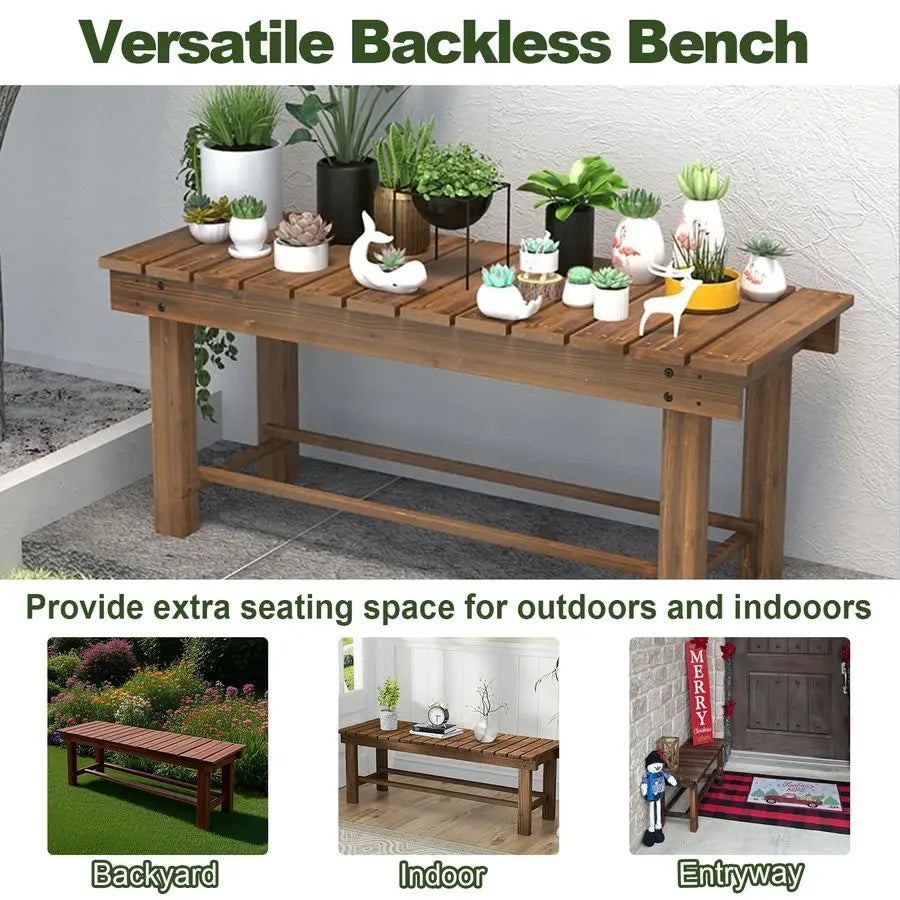 Bancs de jardin d'extérieur résistants aux intempéries, banc de terrasse deux places sans dossier, banc en bois avec lattes résistantes aux hautes températures