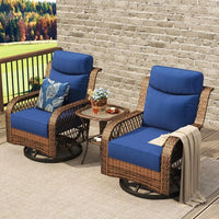 Patio Bistro Set 3 Piece Wicker Rocking Chairs Sets Outdoor Swivel Chair urniture Set with Rattan Side Table, 5" Thick Cushion G