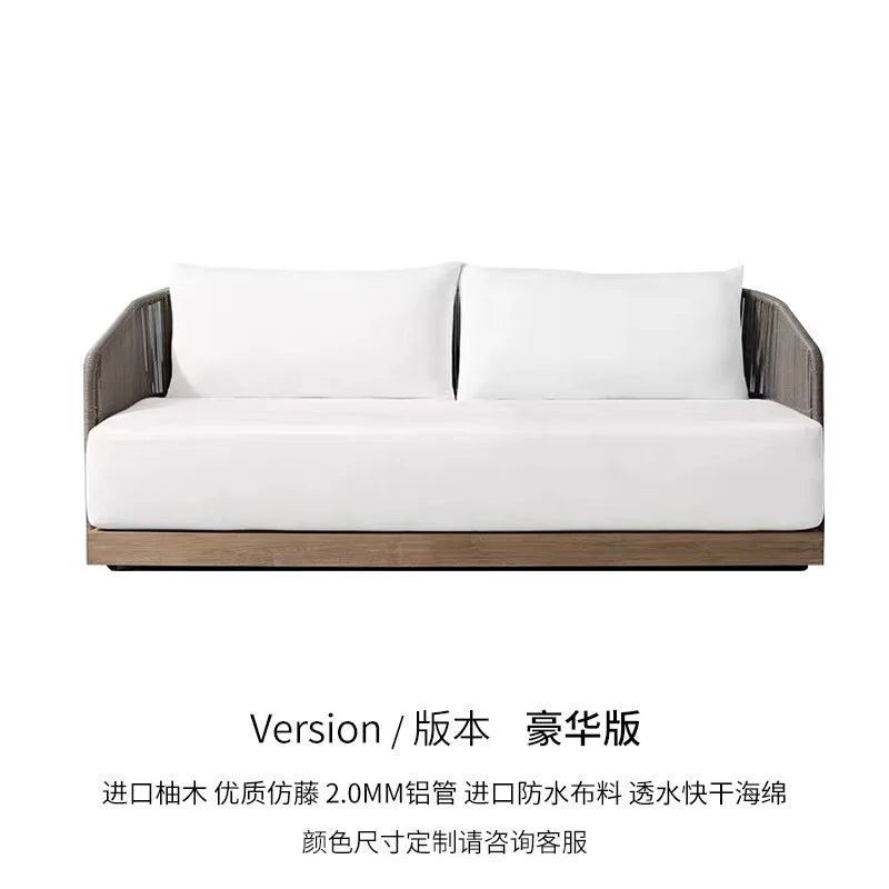 Outdoor rattan sofa courtyard preservative wood villa hotel outdoor teak rattan leisure sofa combination