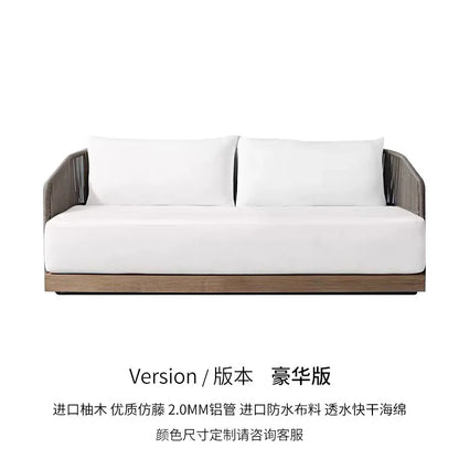 Outdoor rattan sofa courtyard preservative wood villa hotel outdoor teak rattan leisure sofa combination