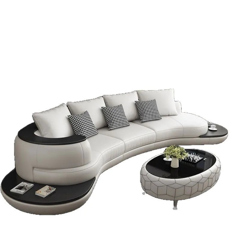 Combinaison de canapés en cuir courbés créatifs, style luxe léger, pour salon, appartement de petite et moyenne taille, moderne et simple