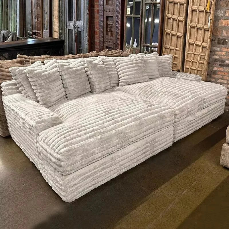 Thick Striped Corduroy Fabric Modern Combination Sofa Fit Family Living Room Apartment Hotel