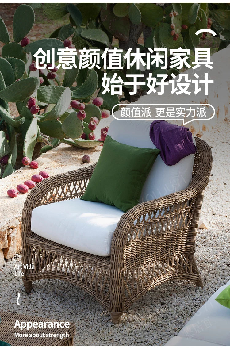 HXL outdoor sofa balcony rattan chair garden waterproof aluminum alloy outdoor terrace casual rattan sofa chair