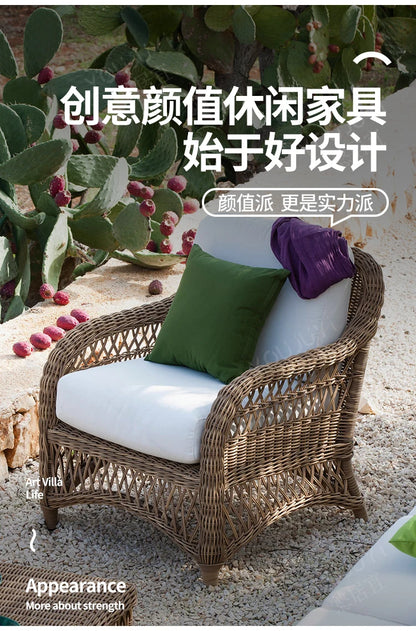 HXL outdoor sofa balcony rattan chair garden waterproof aluminum alloy outdoor terrace casual rattan sofa chair