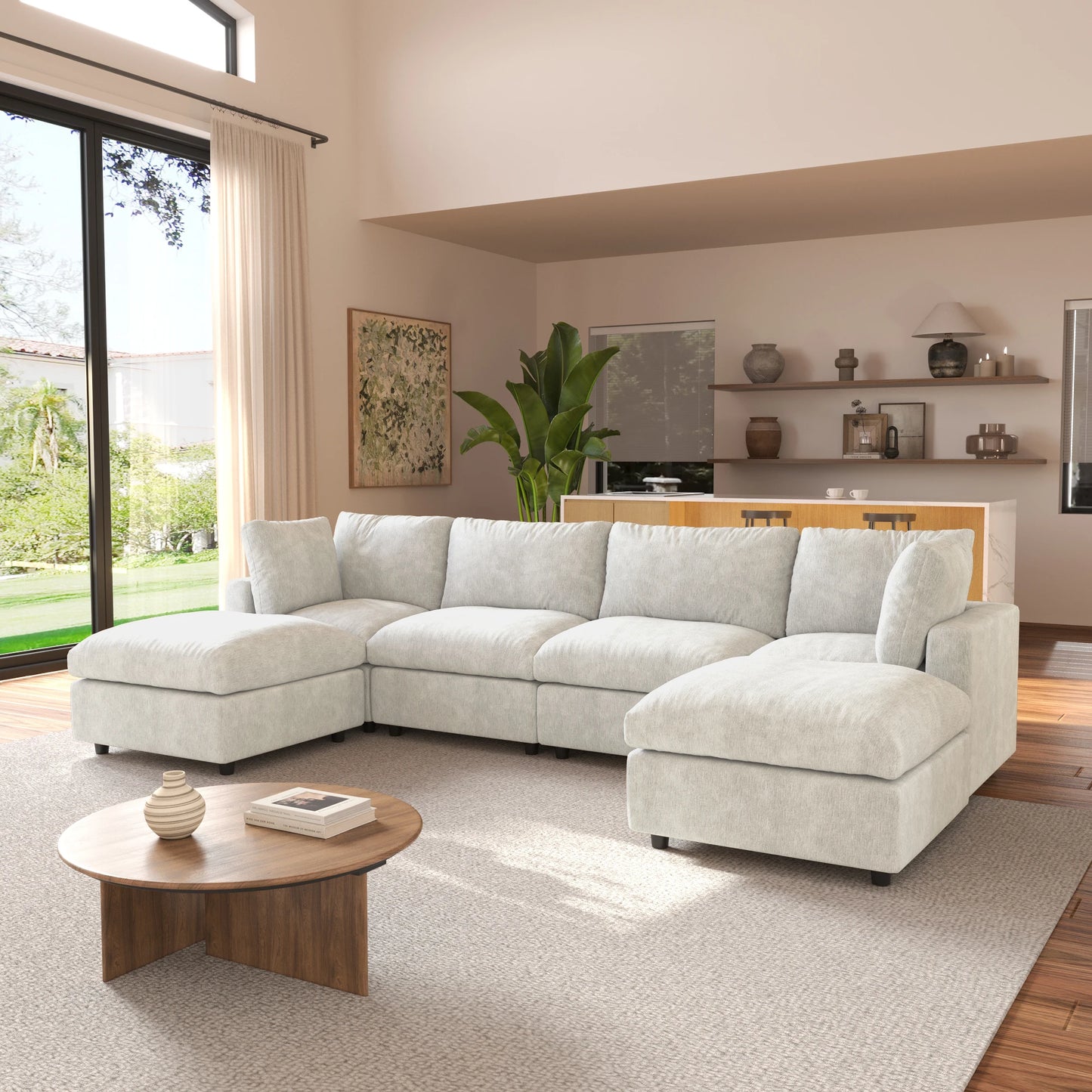 Sdorens Sectional Sofas for Living Room Modern Cloud Couch Chenille U-shaped Modular Sectional Sofa with Reversible Ottomans