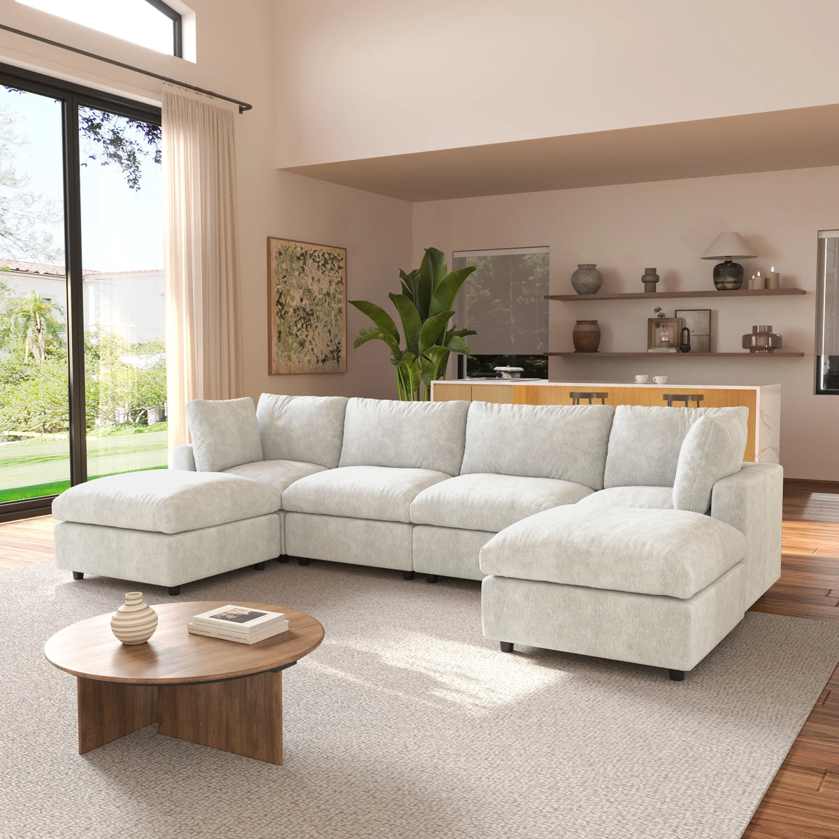 Sdorens Sectional Sofas for Living Room Modern Cloud Couch Chenille U-shaped Modular Sectional Sofa with Reversible Ottomans
