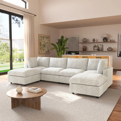 Sdorens Sectional Sofas for Living Room Modern Cloud Couch Chenille U-shaped Modular Sectional Sofa with Reversible Ottomans