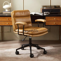 N Nordic Simple Leather Office Chair Home Comfortable Computer Swivel Chair Mid-Ancient Retro Iron Art Armchair